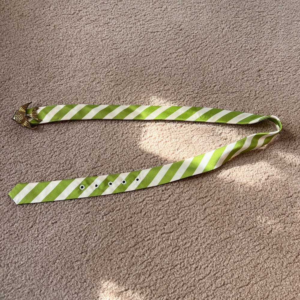 J. Crew silk tie belt with brass fish clasp